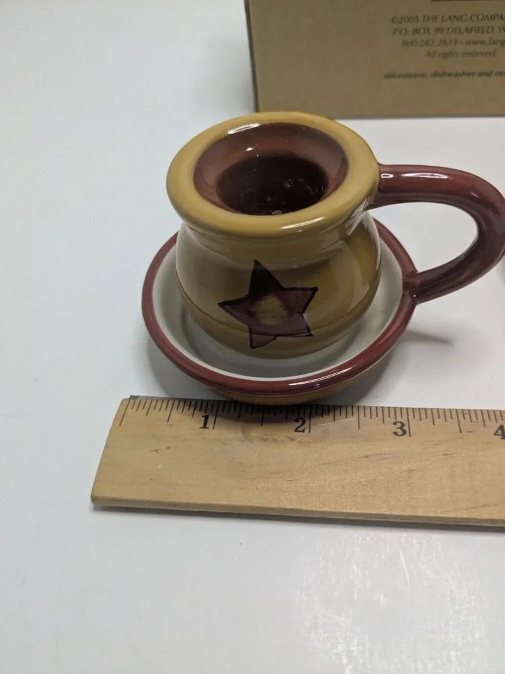 Lang Redware Primitive Star Candle Holders Rustic Stoneware Safe Set Of 2 2005
